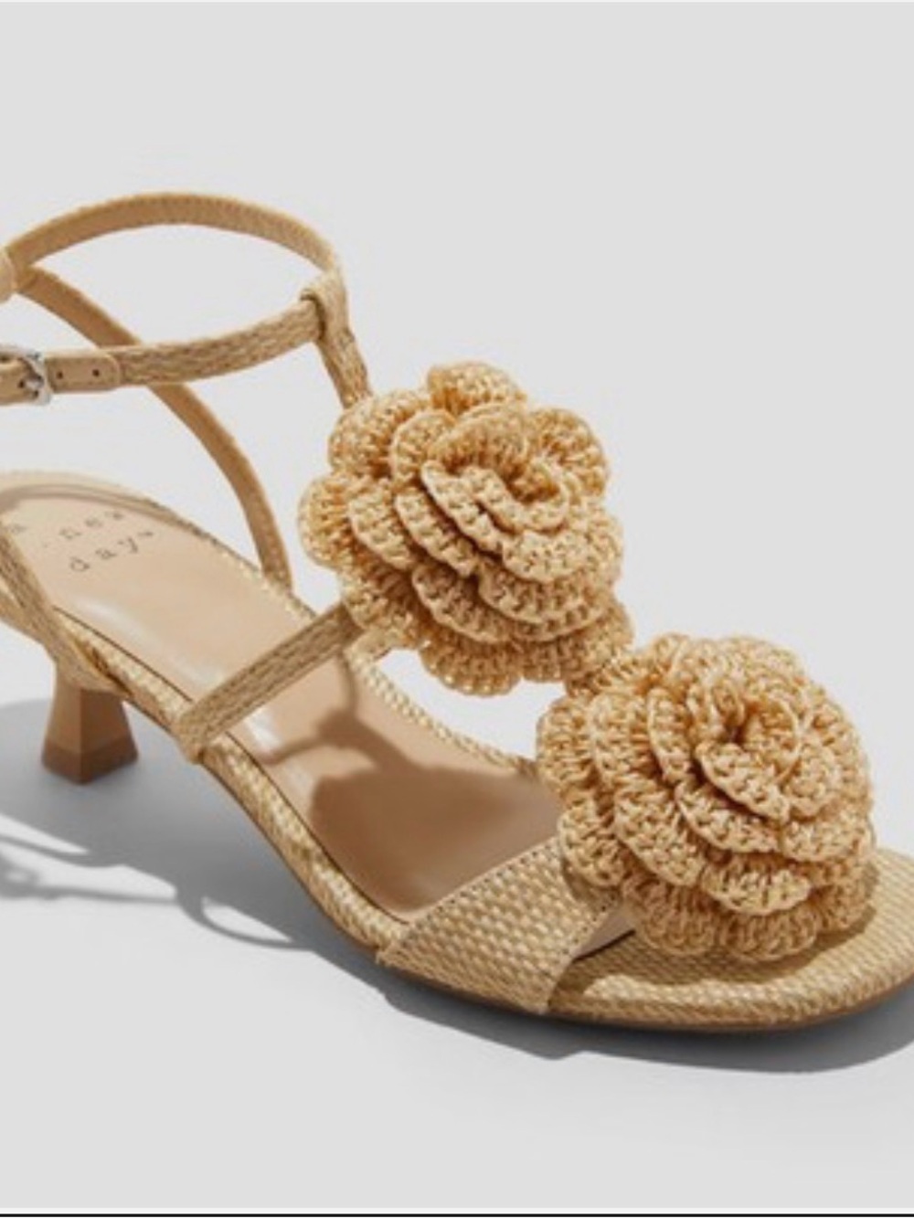 A New Day ESME Beige Crochet Floral Low Heel Sandals